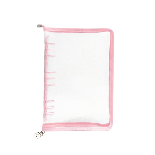 B5 9 Rings Loose-leaf Journal Clear PVC Cover Zipper Planner Notebook Without Inner Pages(Pink)