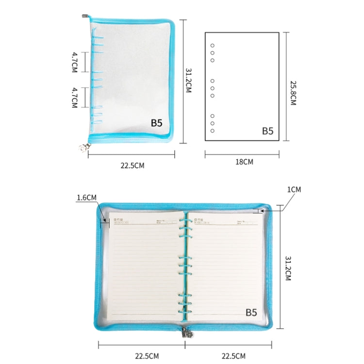 B5 9 Rings Loose-leaf Journal Clear PVC Cover Zipper Planner Notebook Without Inner Pages(Pink) - Notebooks by buy2fix | Online Shopping UK | buy2fix