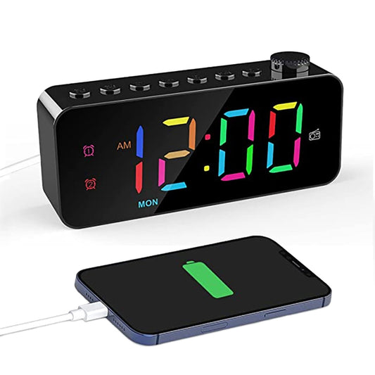 RGB Color Changing LED Digital Alarm Clock with FM Radio Built-in 8 Natural Music(White) by buy2fix