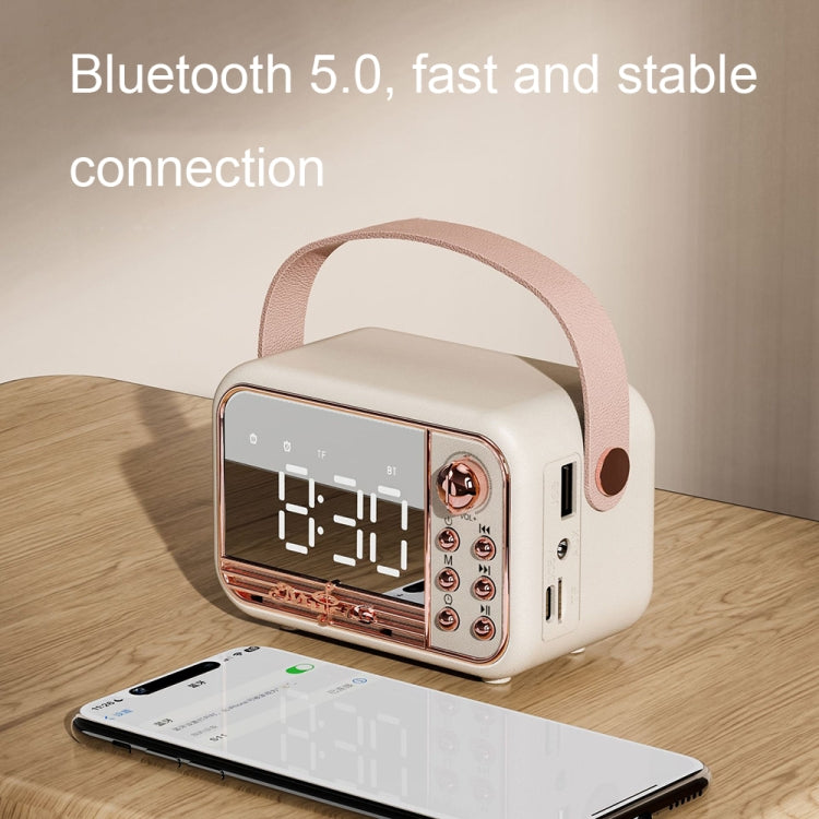 S11 Handheld Retro Alarm Clock Bluetooth Speaker Desktop Portable Clock(Beige) - Desktop Speaker by buy2fix | Online Shopping UK | buy2fix