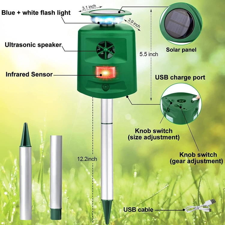 SK698 Solar Powered Animal Repeller 360 Degree Strobe Light Bird Repeller Ultrasonic Rat Repeller(Green) - Outdoor Insect Repellent by buy2fix | Online Shopping UK | buy2fix