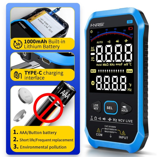 FNIRSI S1 Digital High Precision Fully Automatic Digital Multimeter(Blue) by FNIRSI