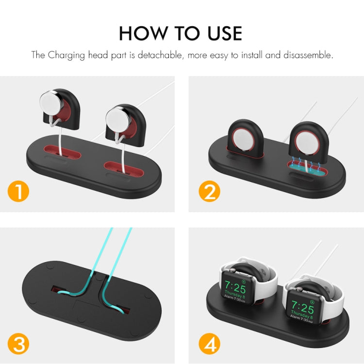 For Apple Watch / Earphone AhaStyle PT116 Universal Plastic Stand Dual Charging Storage Base(Black) - Charger / Holder by AhaStyle | Online Shopping UK | buy2fix