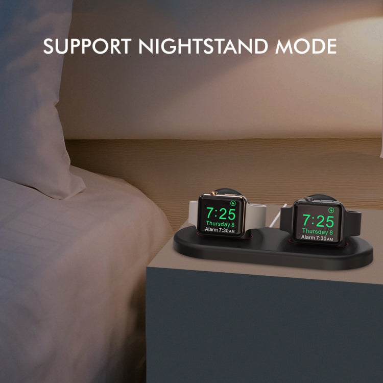 For Apple Watch / Earphone AhaStyle PT116 Universal Plastic Stand Dual Charging Storage Base(Black) - Charger / Holder by AhaStyle | Online Shopping UK | buy2fix