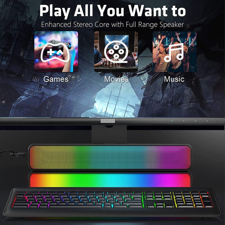 E-3562 Desktop Long Strip Multifunctional RGB Colorful Light Bluetooth Wireless Speaker(Black) - Desktop Speaker by buy2fix | Online Shopping UK | buy2fix