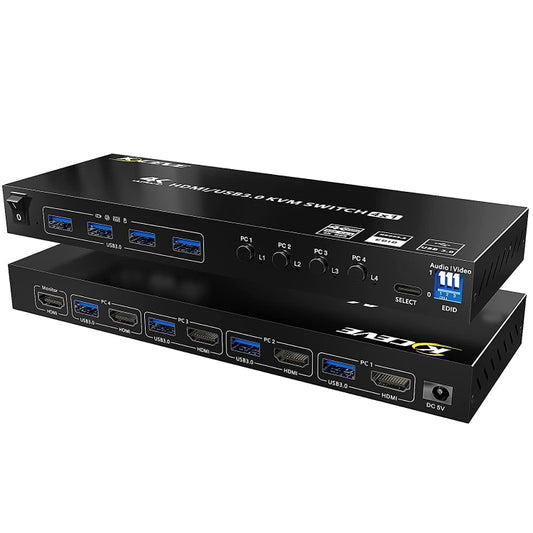 KVM401A 4 Ports USB 3.0 Shared Device HDMI KVM Switch HUB Shared Converter(Black) by buy2fix