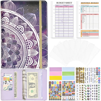 A6 Mandala Binder Financial Plan Notebook PU Leather Cash Budget Book(Fantasy Purple) - Notebooks by buy2fix | Online Shopping UK | buy2fix