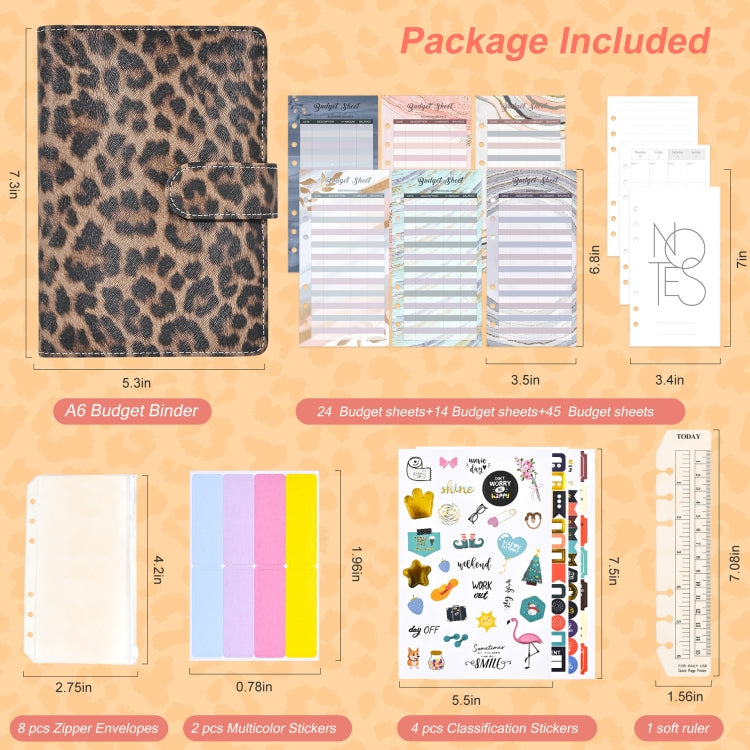 A6 Leopard Print Cash Budget Notebook  Loose Leaf Financial Management Notepad(Beige Brown) - Notebooks by buy2fix | Online Shopping UK | buy2fix