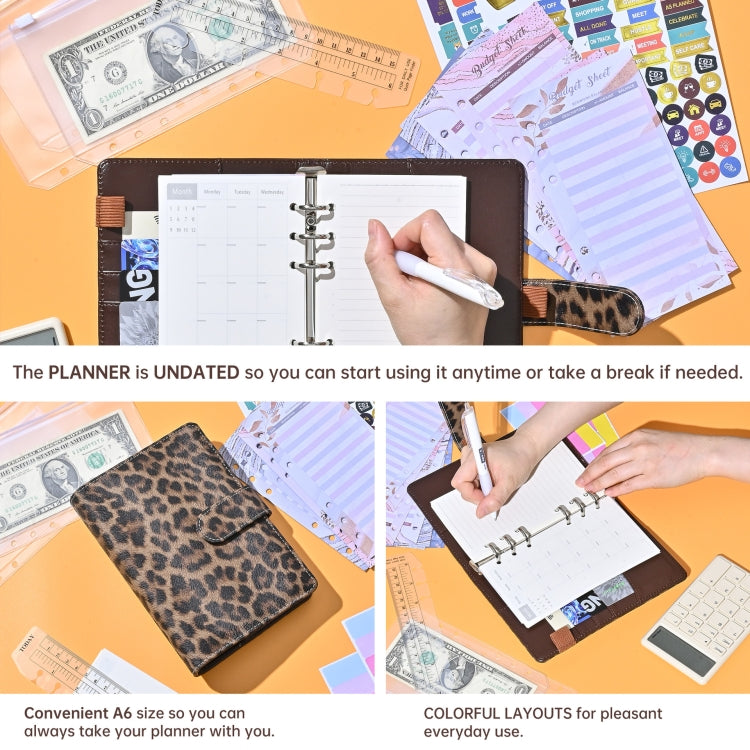 A6 Leopard Print Cash Budget Notebook  Loose Leaf Financial Management Notepad(Beige Brown) - Notebooks by buy2fix | Online Shopping UK | buy2fix