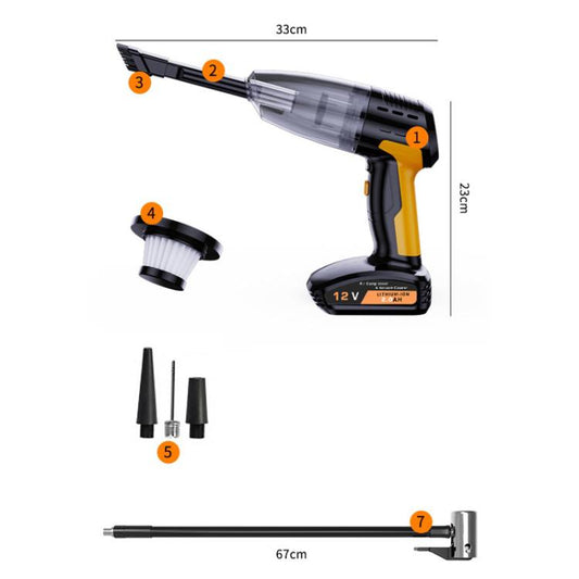 SUITU ST-6637 Wireless Model 5 In 1 60W Double Motor Car Vacuum Cleaner With Blowing Air Pump Pressure Measuring Lighting Function by SUITU