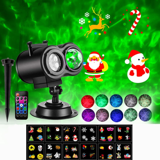 12 Cards AU Plug Not Easy To Fade Card Pattern 9W Double Cylinder Water Pattern Christmas Projection Light
