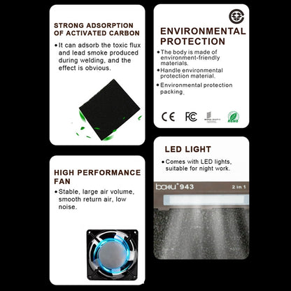 Baku BA-943 Soldering Fume Purifier with LED Light 30W Soldering Iron Welding Fume Exhauster(US Plug 110V) - Others by BAKU | Online Shopping UK | buy2fix