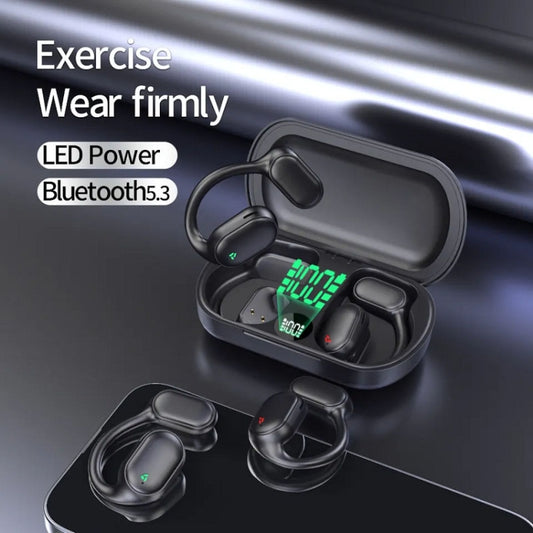 Air Conduction Ear-Hanging LED Digital Display Wireless ENC Noise Reduction Sports Bluetooth Earphones(Black) by buy2fix