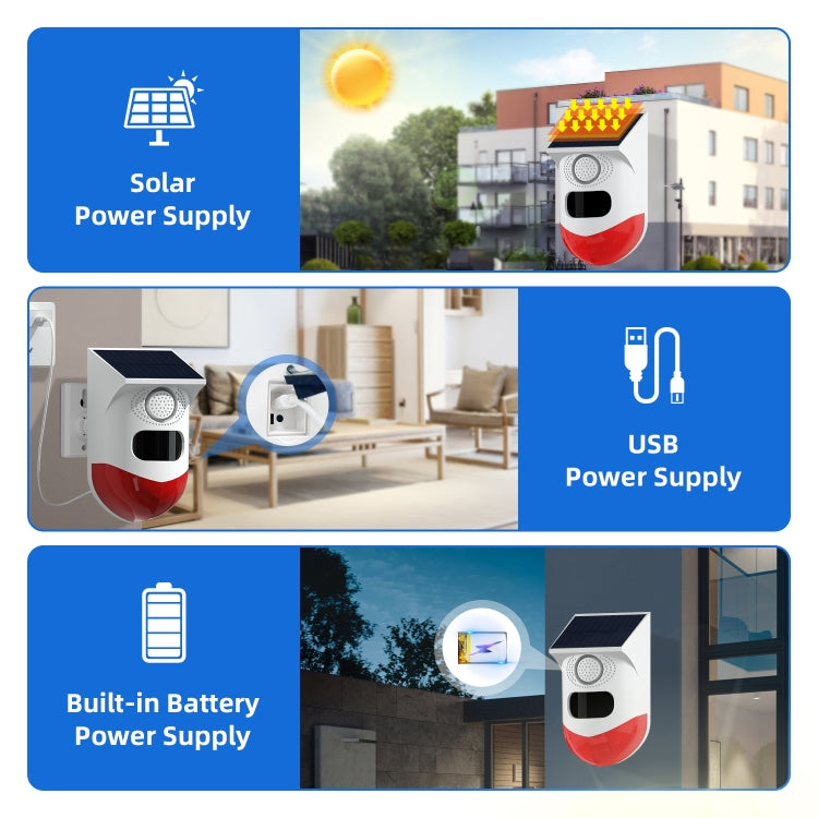 CT80R USB Upgrade Model Infrared Motion Detector Solar Outdoor PIR Wireless Strobe Siren Detector Sound Alarm by buy2fix