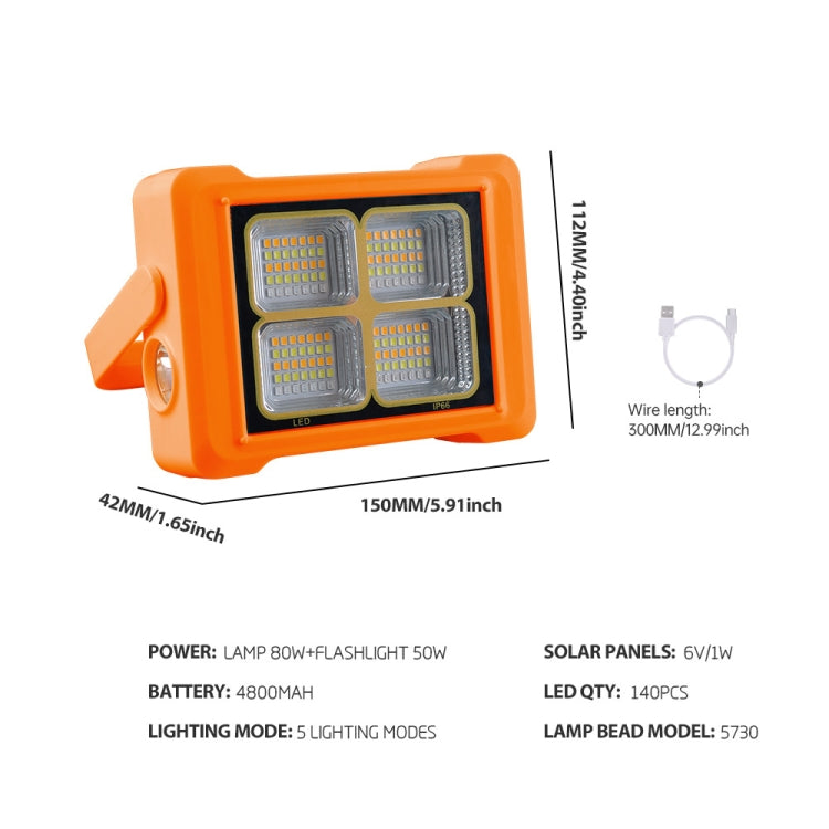 Solar Flood Light Portable Flashlight Emergency Work Light(Orange) - Floodlights by buy2fix | Online Shopping UK | buy2fix