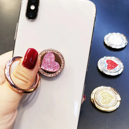 Round Glitter Heart Mobile Phone Ring Holder Metal Stand(Silver) - Ring Holder by buy2fix | Online Shopping UK | buy2fix