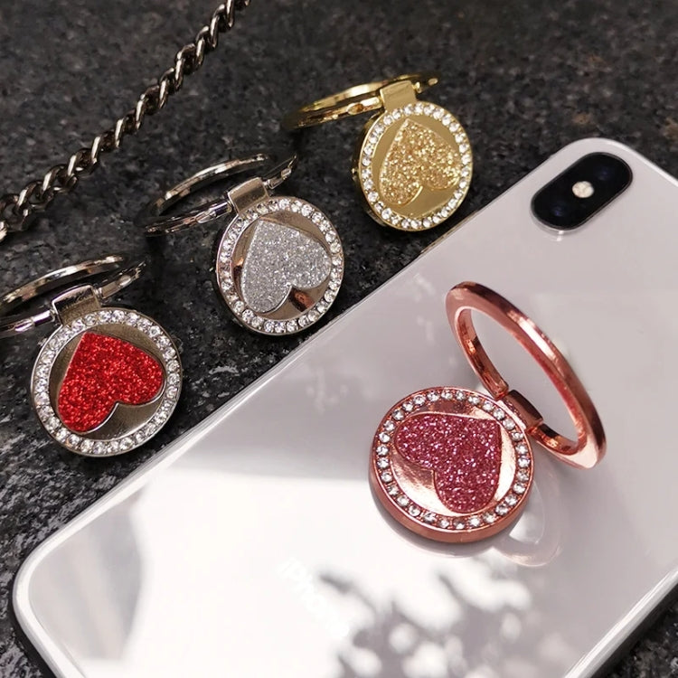 Round Glitter Heart Mobile Phone Ring Holder Metal Stand(Silver) - Ring Holder by buy2fix | Online Shopping UK | buy2fix
