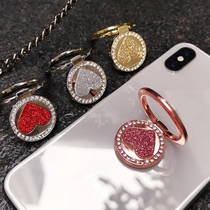 Round Glitter Heart Mobile Phone Ring Holder Metal Stand(Silver) - Ring Holder by buy2fix | Online Shopping UK | buy2fix