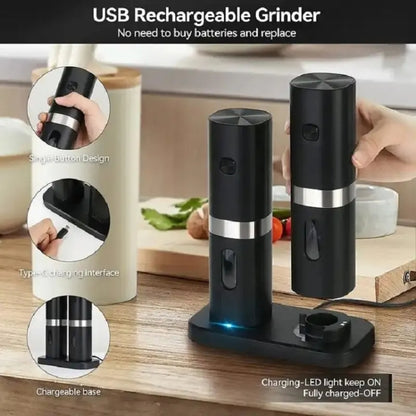 Electric Automatic Salt And Pepper Grinder Set With Charging Base, Model: D2 KYMQ-7C by buy2fix