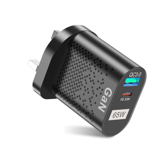 BK375-GaN UK Plug USB+Type-C 65W GaN Mobile Phone Charger PD Fast Charge Computer Adapter, Color: Black