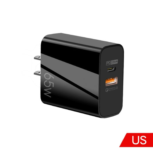 A502 65W USB-C/Type-C+USB Dual Port GaN Charger QC3.0 Laptop Universal Charger US Plug Black - USB Charger by buy2fix | Online Shopping UK | buy2fix