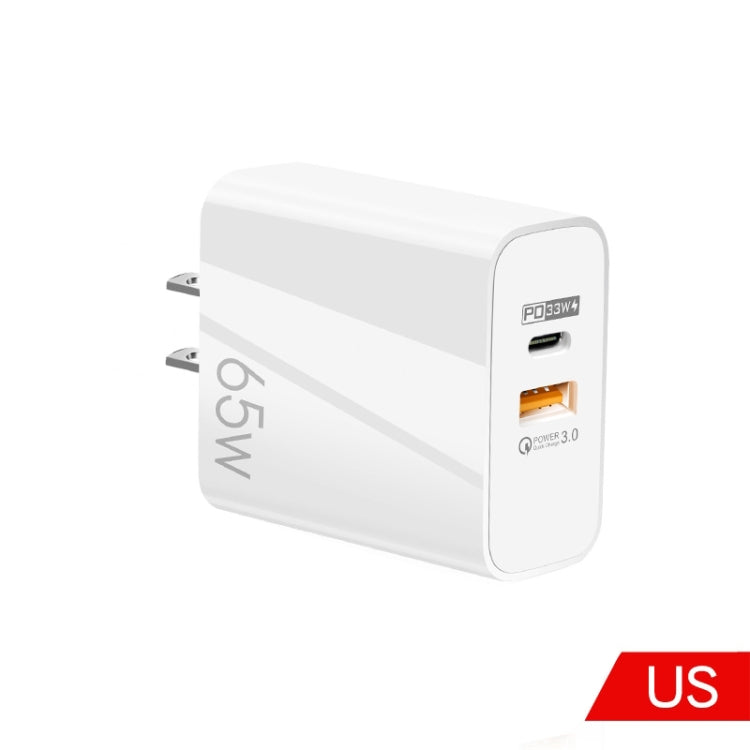 A502 65W USB-C/Type-C+USB Dual Port GaN Charger QC3.0 Laptop Universal Charger US Plug White - USB Charger by buy2fix | Online Shopping UK | buy2fix