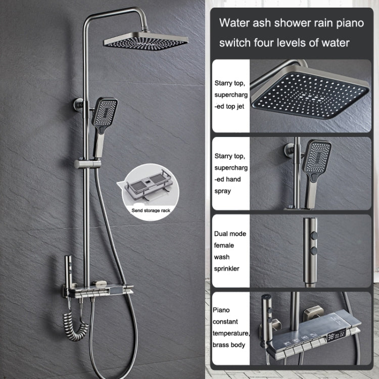 Piano Digital Display Full Copper Faucet Square Nozzle Shower Set, Color: Water Plating Gray 6103 - Shower Head by buy2fix | Online Shopping UK | buy2fix