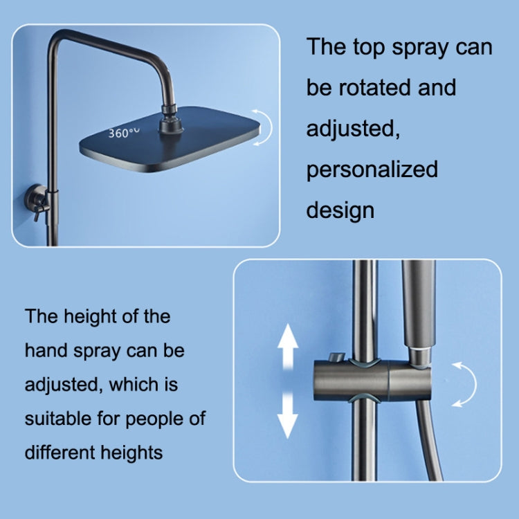 Piano Digital Display Full Copper Faucet Square Nozzle Shower Set, Color: Water Plating Gray 6104 - Shower Head by buy2fix | Online Shopping UK | buy2fix