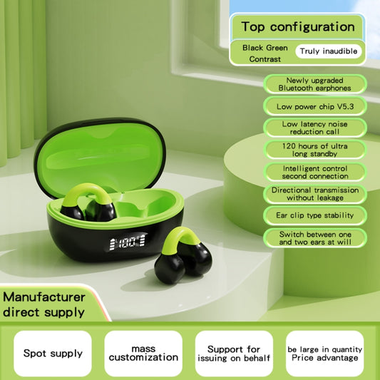 Business Binaural Digital Display Clip-On Bluetooth Earphone With Charging Compartment(Black+Green) by buy2fix
