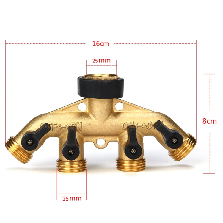 Garden Watering Agricultural Irrigation Family Car Wash Faucet Copper 4-way Ball Valve Water Divider(American Thread) - Watering & Irrigation by buy2fix | Online Shopping UK | buy2fix