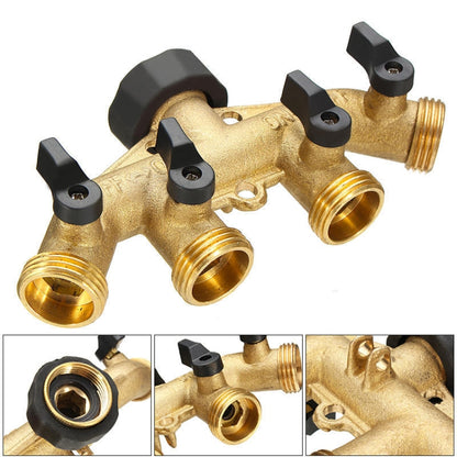 Garden Watering Agricultural Irrigation Family Car Wash Faucet Copper 4-way Ball Valve Water Divider(American Thread) - Watering & Irrigation by buy2fix | Online Shopping UK | buy2fix