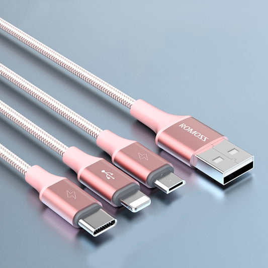 ROMOSS CB25 3 In 1 3.5A 8 Pin + Micro USB + Type C/USB-C Cable 1m(Rose Gold) by ROMOSS