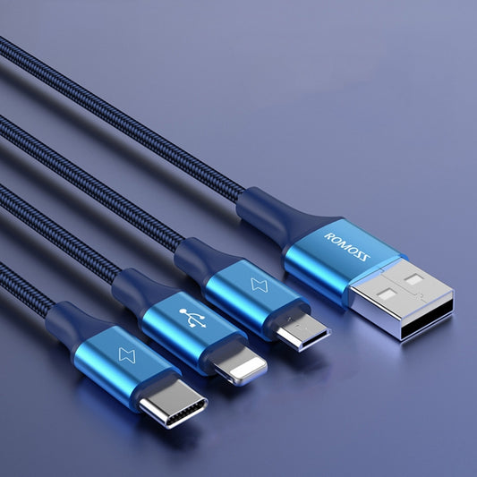 ROMOSS CB25 3 In 1 3.5A 8 Pin + Micro USB + Type C/USB-C Cable 1m(Blue) by ROMOSS