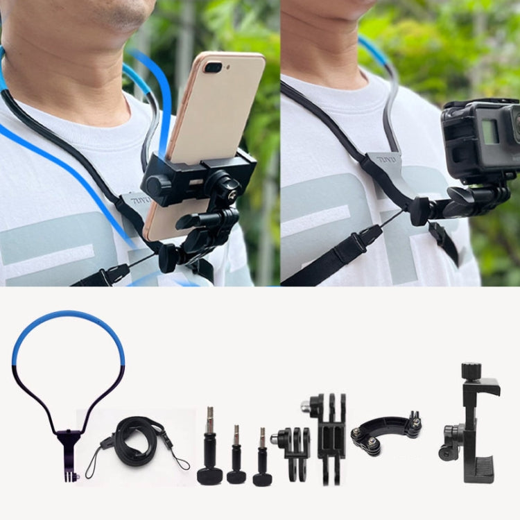 TUYU Camera Neck Holder Mobile Phone Chest Strap Mount For Video Shooting//POV, Spec: Vertical +Phone Clip (Blue) by buy2fix