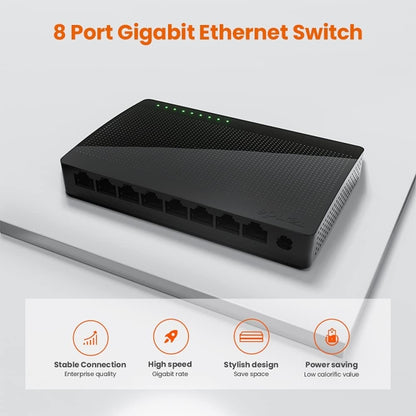 Tenda SG108 100/1000M Desktop Network Switch 8 Port Gigabit Desktop Switch Ethernet Switch LAN Hub(UK Plug) - Network Hubs by Tenda | Online Shopping UK | buy2fix