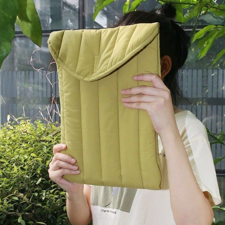 15.6-16 inch Flat Cotton Embroidery Inner Bag Lightweight Space Cotton Protective Case(Yellow Green) by buy2fix