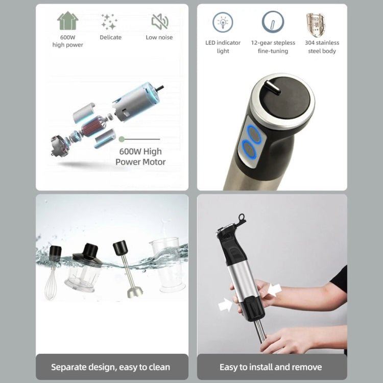 6-in-1 600W Multifunctional Electric Blender Stainless Steel Food Cooking Stick US Plug by buy2fix