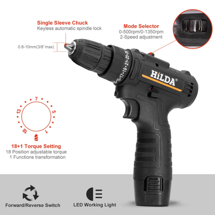HILDA Home Power Drill 12V Li-Ion Drill With Charger And Battery, EU Plug, Model: Plastic Packing - Drill & Drill Bits by HILDA | Online Shopping UK | buy2fix