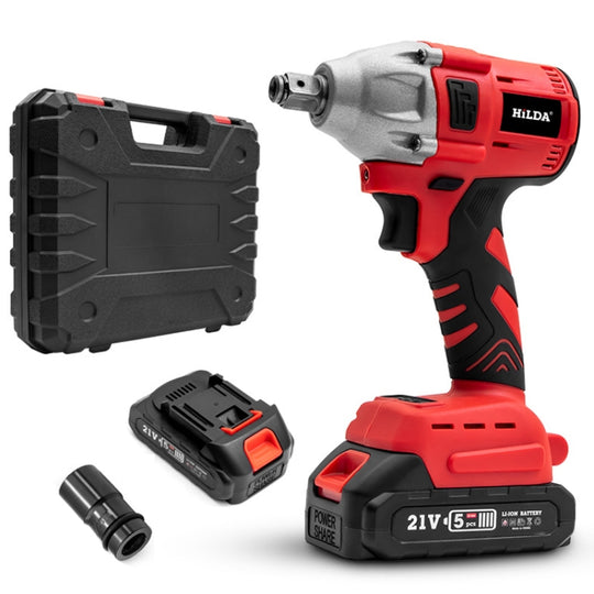 HILDA Motorized Wrenches Lithium Repair Parts With 22mm Socket, US Plug, Model: Red With 2 Battery+1 Charger(1500mAh)