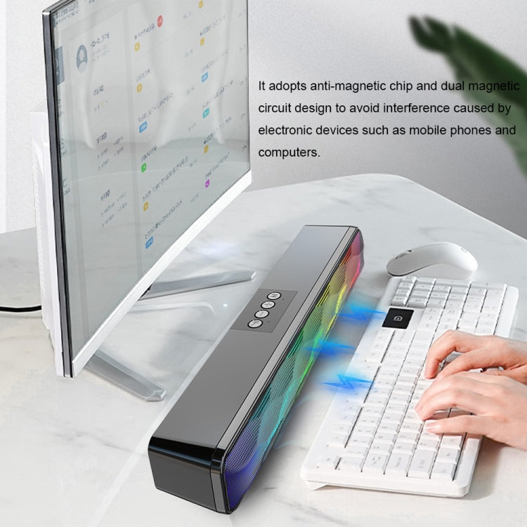 RGB Colorful Lighting Effect Desktop Long USB Wireless Bluetooth Speaker(Black) - Desktop Speaker by buy2fix | Online Shopping UK | buy2fix