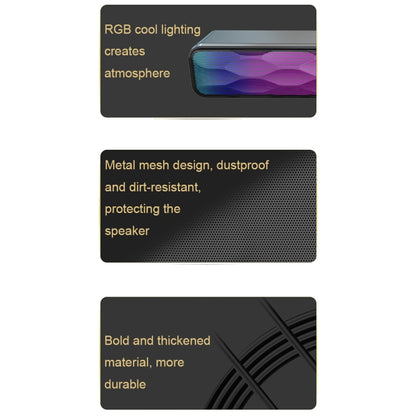 RGB Colorful Lighting Effect Desktop Long USB Wireless Bluetooth Speaker(Black) - Desktop Speaker by buy2fix | Online Shopping UK | buy2fix