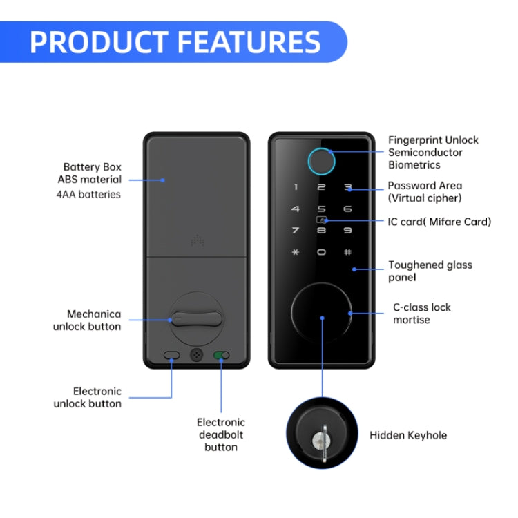 C87 Automatic Fingerprint Lock Entry Door Password Smart Lock(Black) by buy2fix