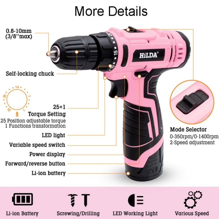 HILDA 12V Cordless Impact Drill Electrical Screwdriver, Plug: EU Plug - Drill & Drill Bits by HILDA | Online Shopping UK | buy2fix