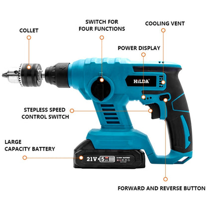 HILDA 12pcs /Set Li-Ion Power Hammer Electrical Impact Drill, Model: 1 Battery+1 Charger EU Plug - Drill & Drill Bits by HILDA | Online Shopping UK | buy2fix