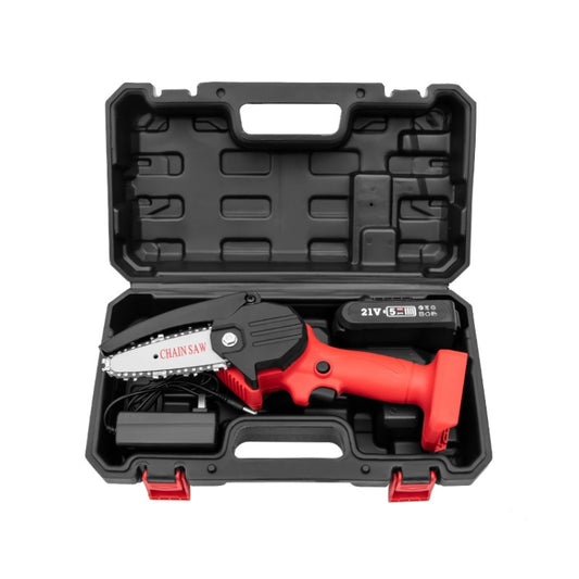 HILDA Rechargeable Cordless Mini Electrical Chain Saw Logging Tools Plastic Package, Model: EU Plug With 1 Battery Red by HILDA