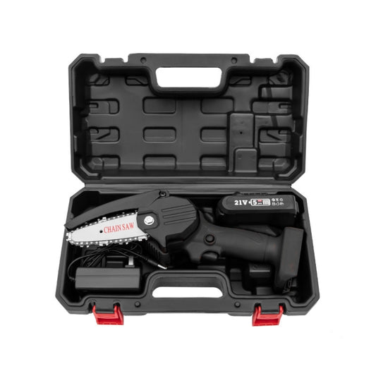 HILDA Rechargeable Cordless Mini Electrical Chain Saw Logging Tools Plastic Package, Model: EU Plug With 1 Battery Black by HILDA