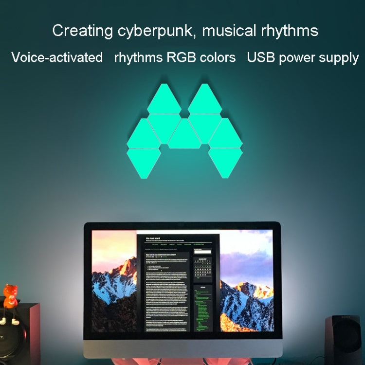 10pcs /Set Triangle Splicing Intelligent Sound Control Quantum Light Atmosphere Lighting With Remote Control, US Plug(WiFi Model) by buy2fix