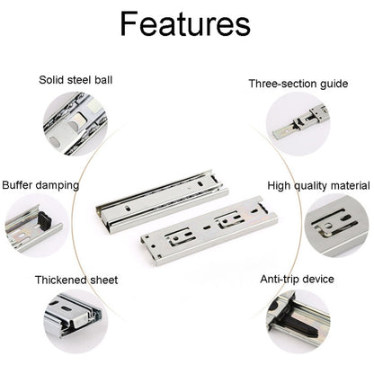 1 Pair 4 inch 10cm Thickened Three Sections Ball Slide Mute Drawer Track Rail by buy2fix
