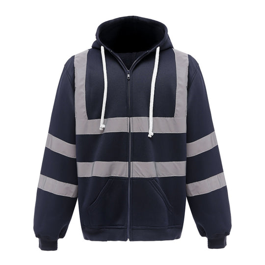 Reflective Hooded Zipper Sweatshirt Outdoor Sports Fleece Reflective Clothing, Size: L(Navy Blue)