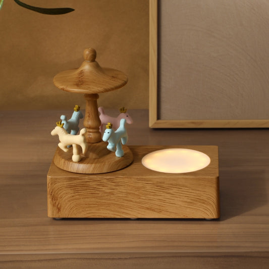 Carousel Shape Night Light Cute Wireless Bluetooth Speaker(Wood Grain) by buy2fix